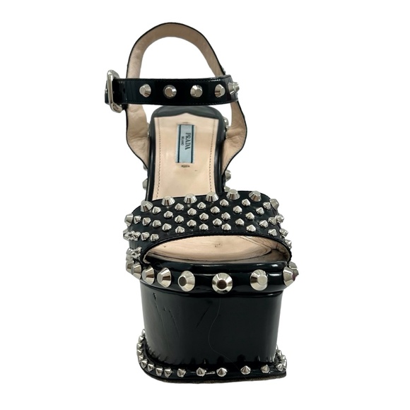 PRADA BLACK SPAZZOLATO STUDDED PLATFORM SANDAL - Picture 3 of 16
